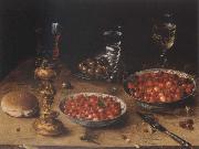 Osias Beert, Museum national style life with cherries and strawberries in Chinese china shot els